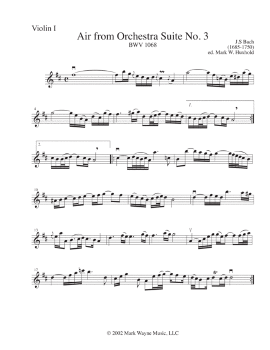 Air from Orchestra Suite No. 3 in D major, BWV 1068 String Orchestra scores gallery preview page 1
