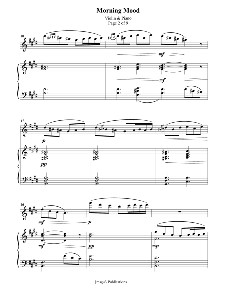 Grieg: Morning Mood from Peer Gynt Suite for Violin & Piano Violin Solo scores gallery preview page 2