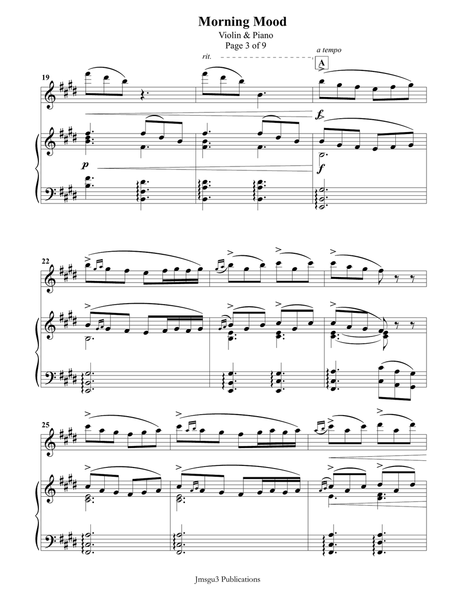Grieg: Morning Mood from Peer Gynt Suite for Violin & Piano Violin Solo scores gallery preview page 3