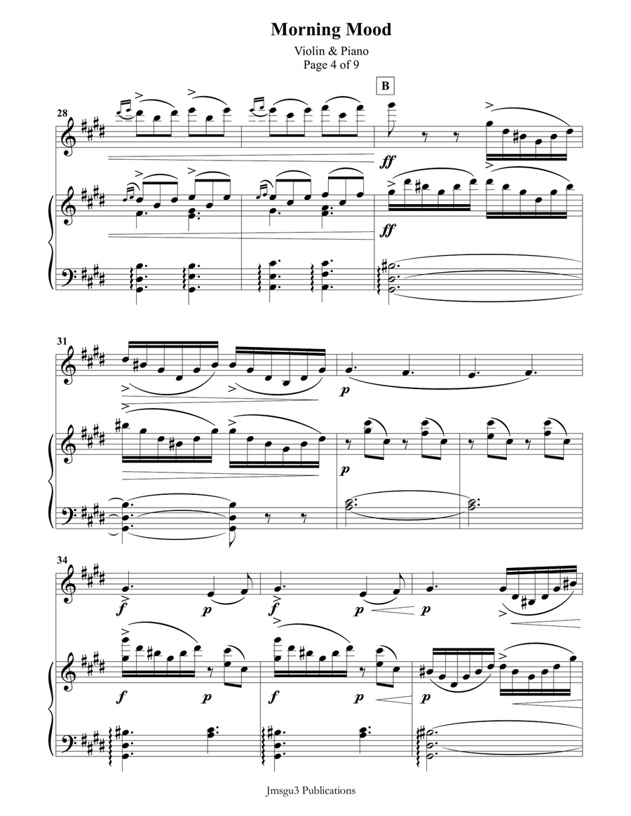 Grieg: Morning Mood from Peer Gynt Suite for Violin & Piano Violin Solo scores gallery preview page 4