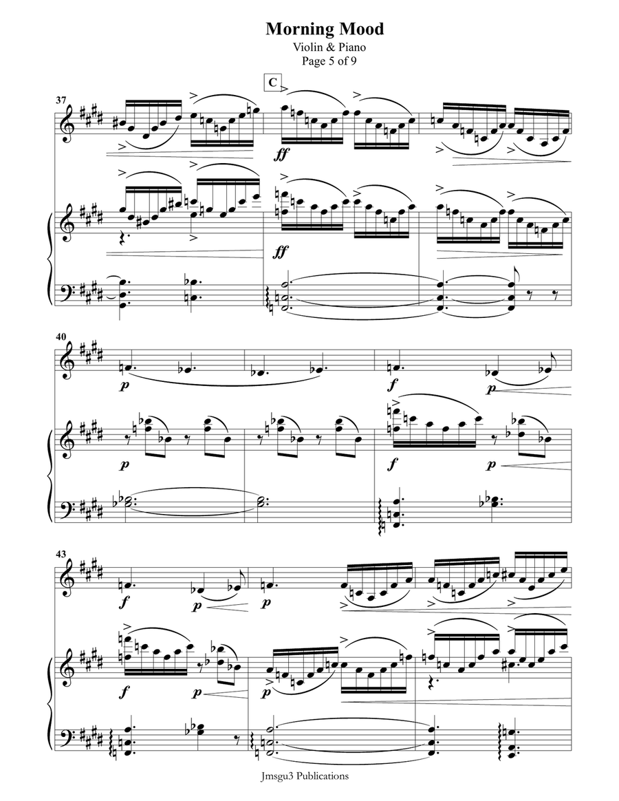 Grieg: Morning Mood from Peer Gynt Suite for Violin & Piano Violin Solo scores gallery preview page 5