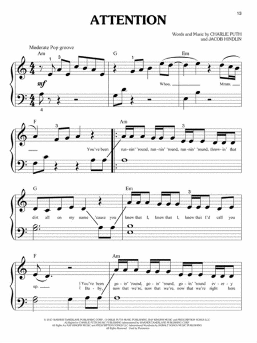 Chart Hits of 2017-2018 Easy Piano scores gallery preview page 4