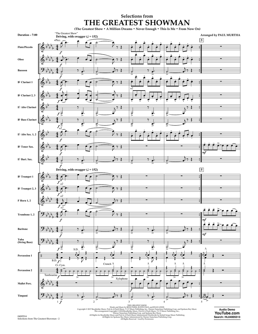 Selections from The Greatest Showman (arr. Paul Murtha) - Conductor Score (Full Score) Concert Band scores gallery preview page 2