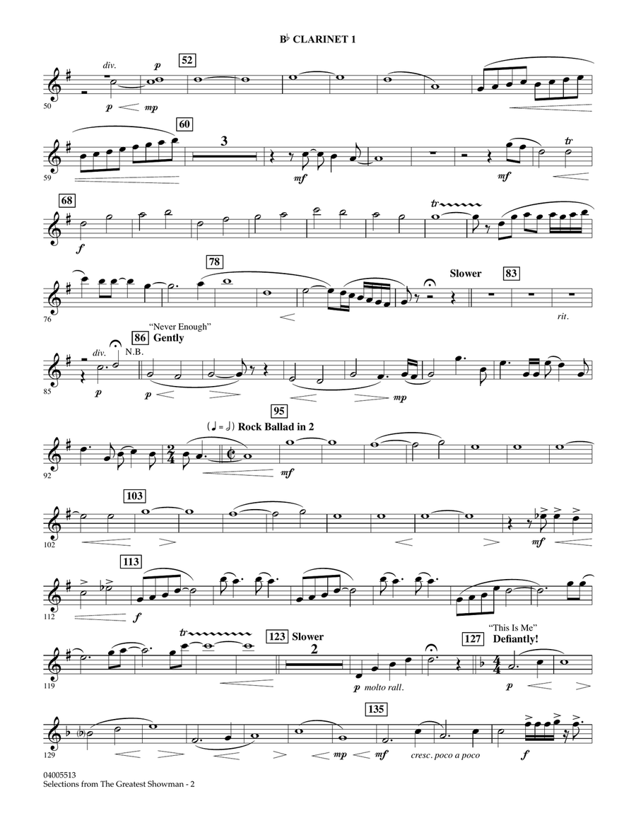 Selections from The Greatest Showman (arr. Paul Murtha) - Bb Clarinet 1 Concert Band scores gallery preview page 2