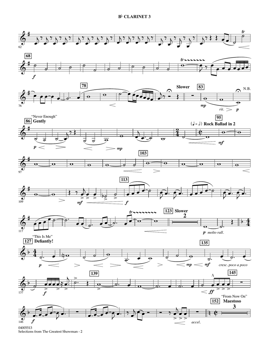 Selections from The Greatest Showman (arr. Paul Murtha) - Bb Clarinet 3 Concert Band scores gallery preview page 2