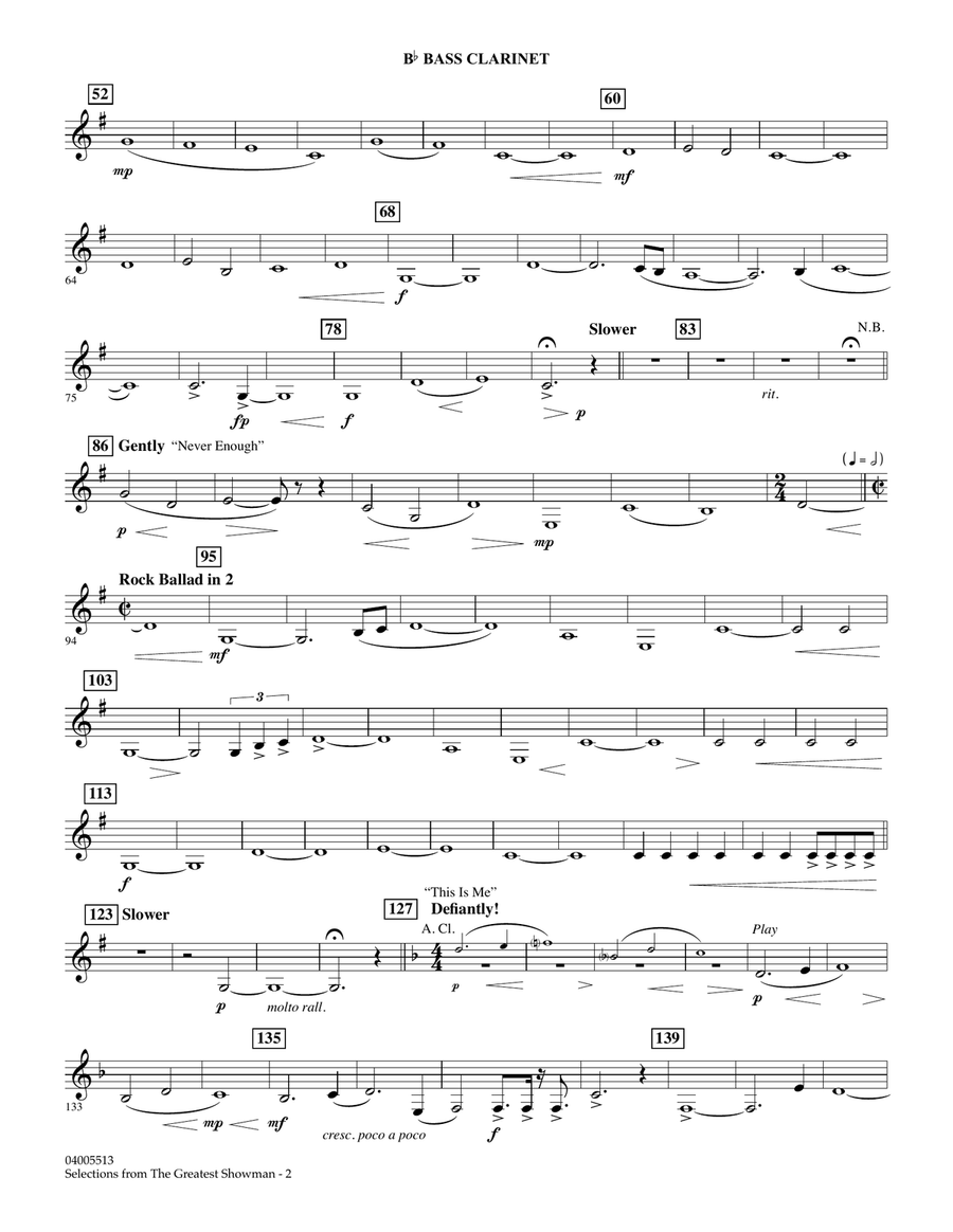 Selections from The Greatest Showman (arr. Paul Murtha) - Bb Bass Clarinet Concert Band scores gallery preview page 2
