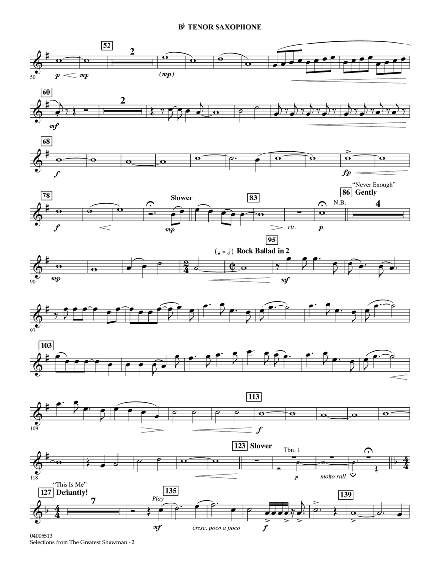 Selections from The Greatest Showman (arr. Paul Murtha) - Bb Tenor Saxophone Concert Band scores gallery preview page 2
