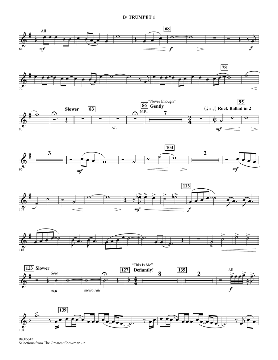 Selections from The Greatest Showman (arr. Paul Murtha) - Bb Trumpet 1 Concert Band scores gallery preview page 2