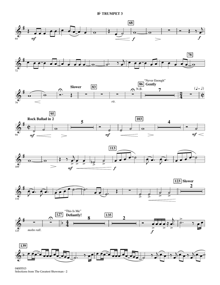 Selections from The Greatest Showman (arr. Paul Murtha) - Bb Trumpet 3 Concert Band scores gallery preview page 2