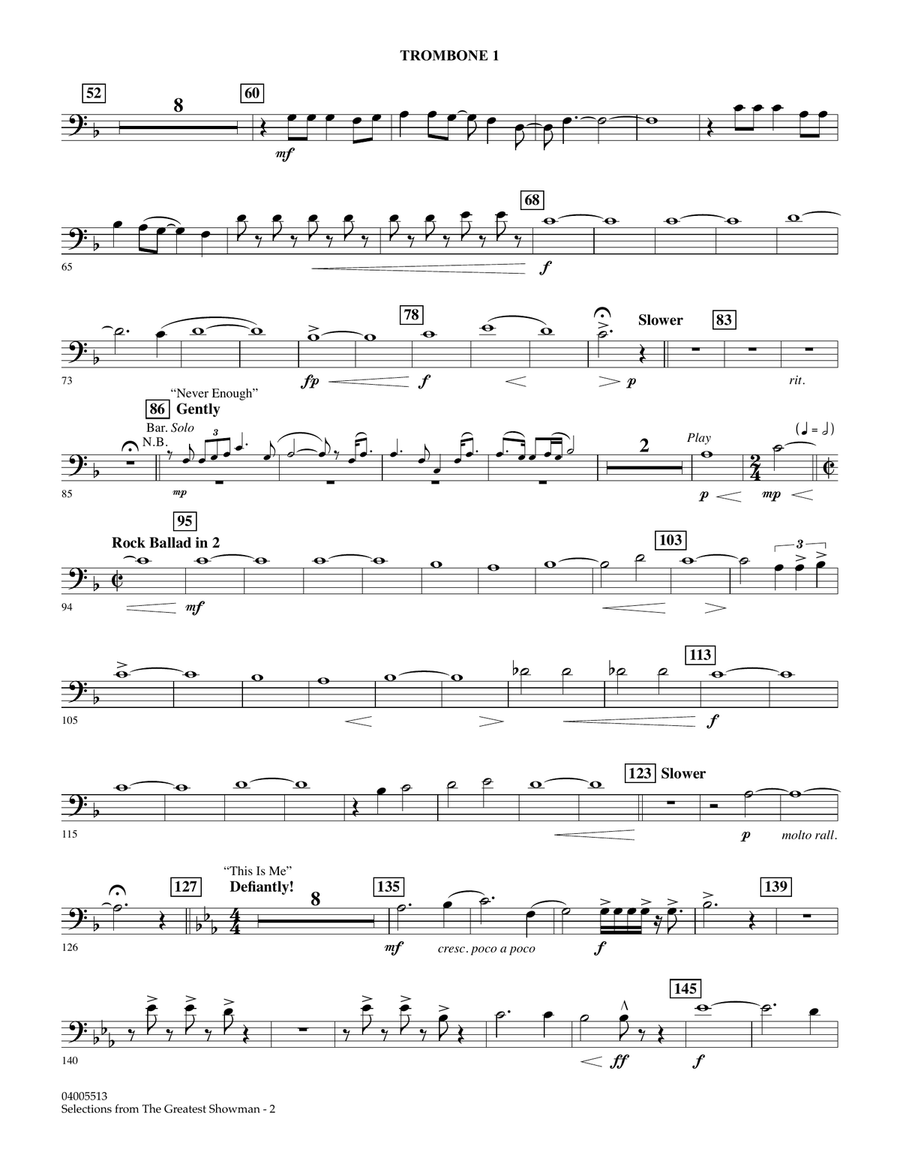 Selections from The Greatest Showman (arr. Paul Murtha) - Trombone 1 Concert Band scores gallery preview page 2