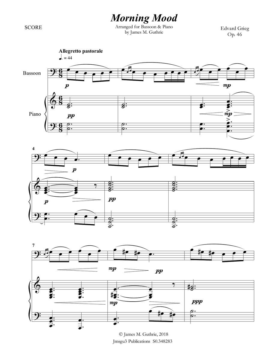 Grieg: Morning Mood from Peer Gynt Suite for Bassoon & Piano Woodwind Duet scores gallery preview page 2