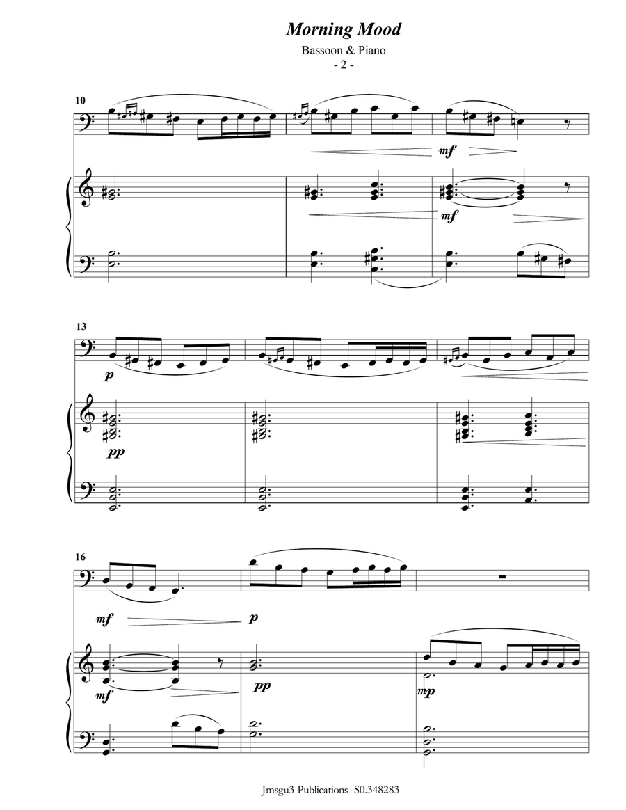 Grieg: Morning Mood from Peer Gynt Suite for Bassoon & Piano Woodwind Duet scores gallery preview page 3
