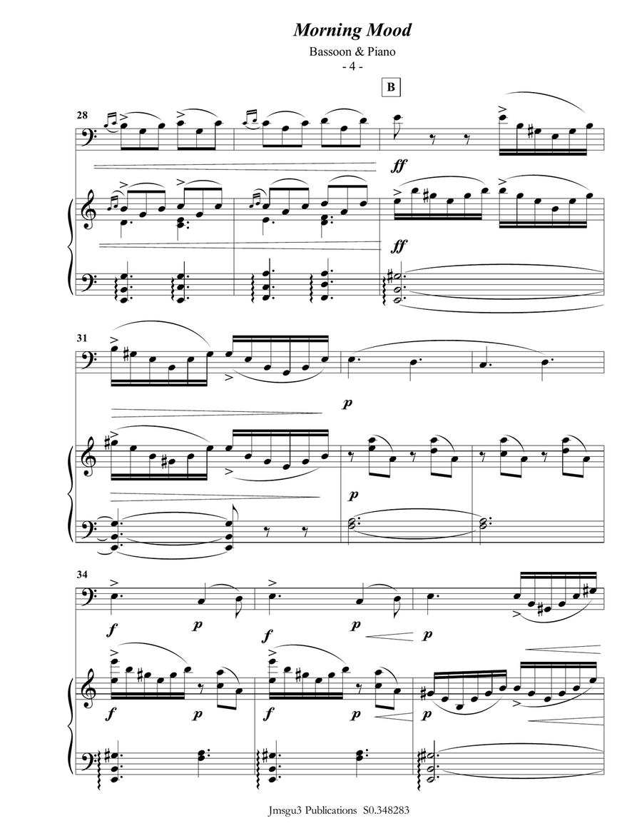 Grieg: Morning Mood from Peer Gynt Suite for Bassoon & Piano Woodwind Duet scores gallery preview page 5