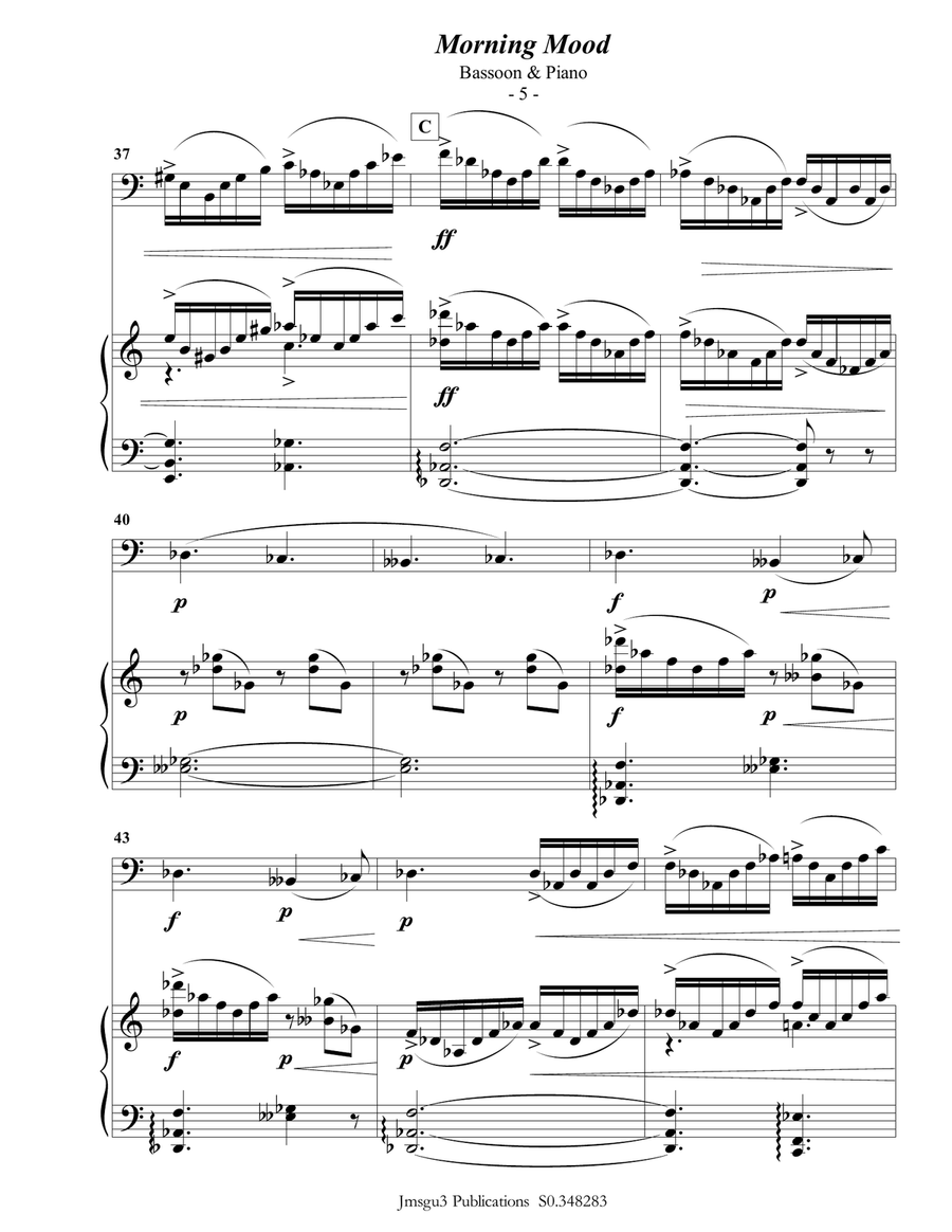 Grieg: Morning Mood from Peer Gynt Suite for Bassoon & Piano Woodwind Duet scores gallery preview page 6