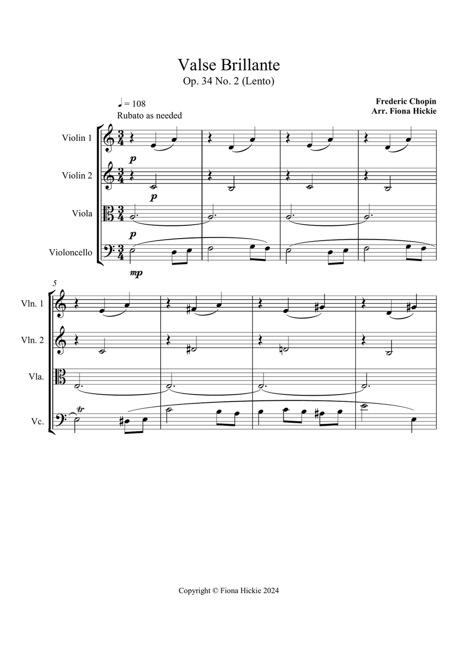 Valse Brilliante (Lento) String Quartet scores gallery preview page 2