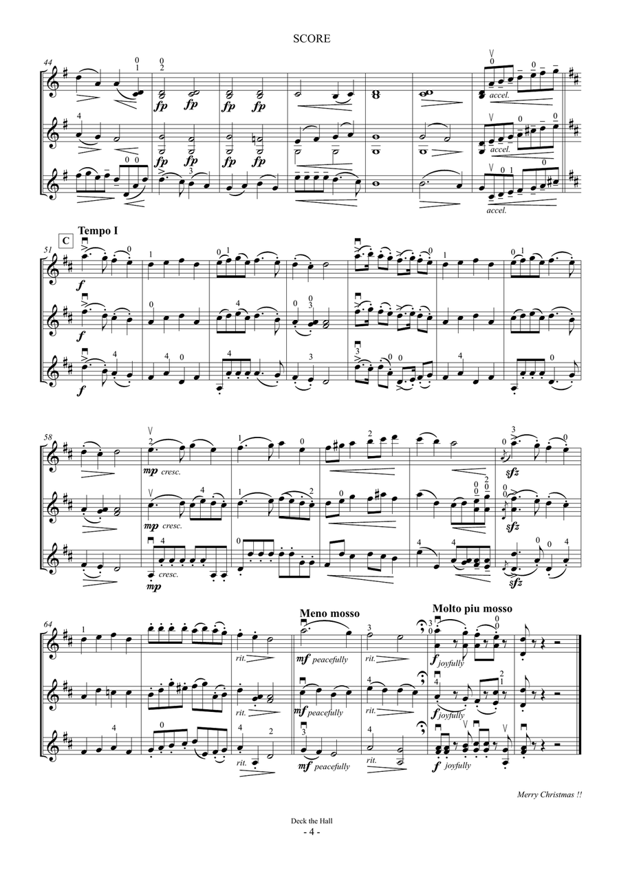 Deck the Hall (For Violin Trio, 2Vns and Va) String Trio scores gallery preview page 4