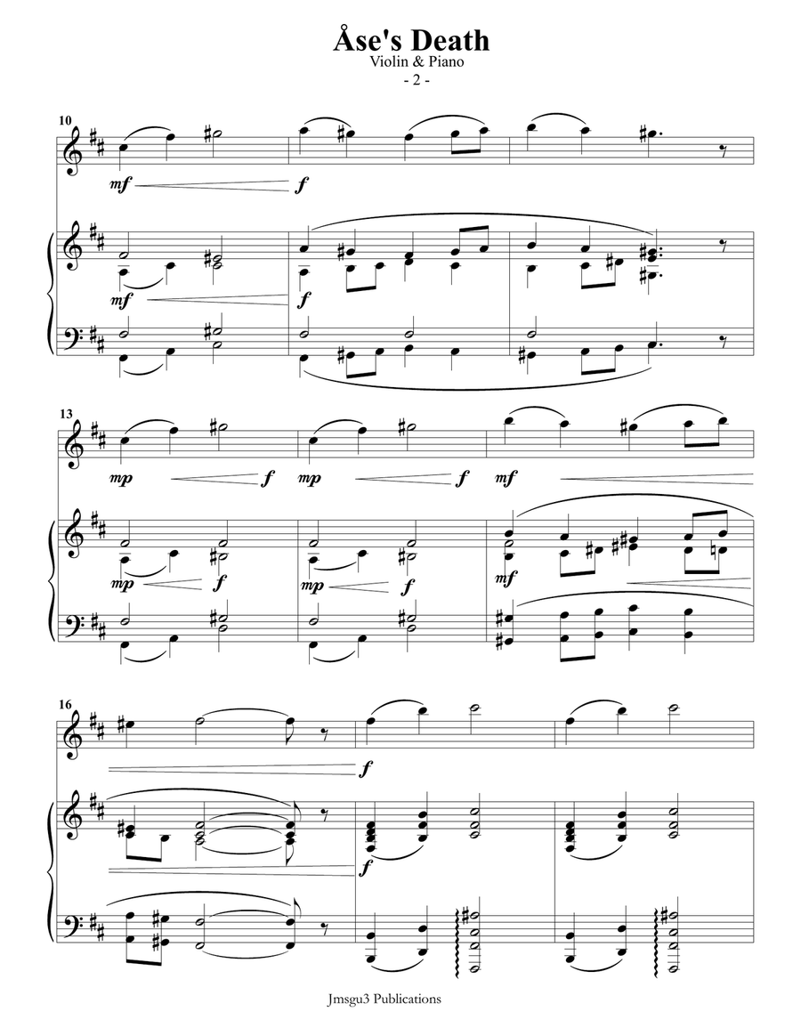 Grieg: Ase's Death from Peer Gynt Suite for Violin & Piano Violin Solo scores gallery preview page 2