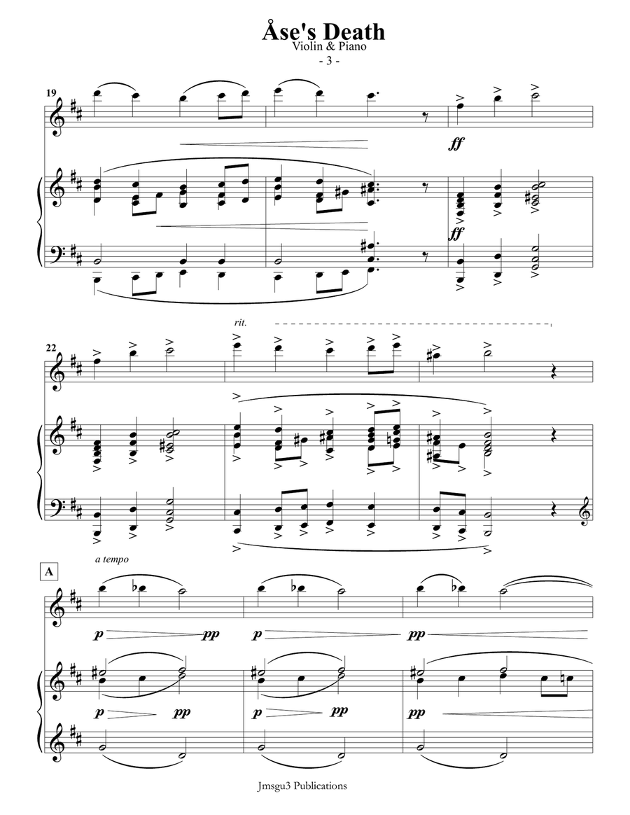 Grieg: Ase's Death from Peer Gynt Suite for Violin & Piano Violin Solo scores gallery preview page 3