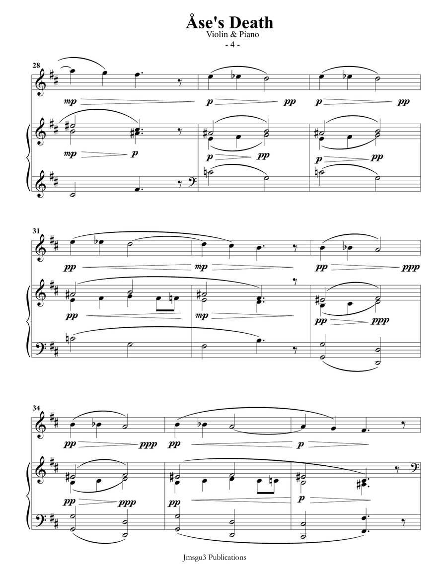 Grieg: Ase's Death from Peer Gynt Suite for Violin & Piano Violin Solo scores gallery preview page 4