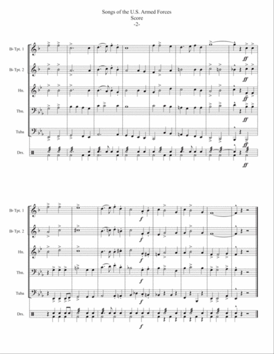 Songs of the US Armed Forces for Brass Quintet Euphonium scores gallery preview page 5