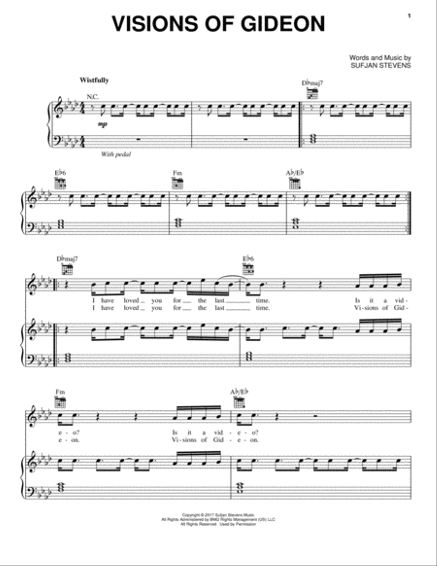Visions Of Gideon Piano, Vocal, Guitar scores gallery preview page 1