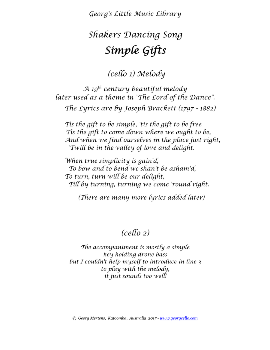Simple Gifts (Lord of the Dance) for 2 cellos String Duet scores gallery preview page 3