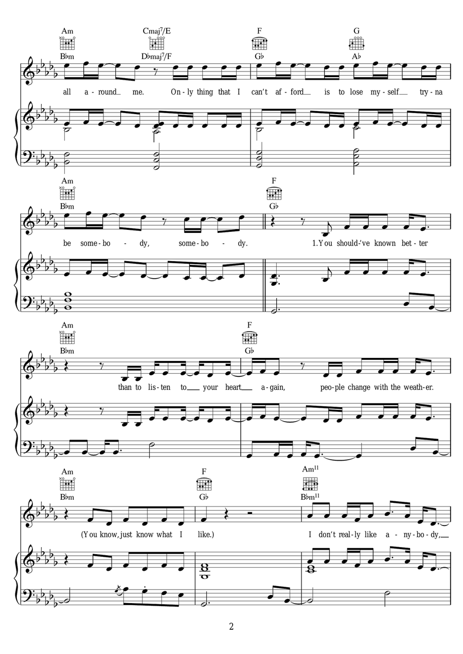 Somebody Somebody Piano, Vocal scores gallery preview page 2