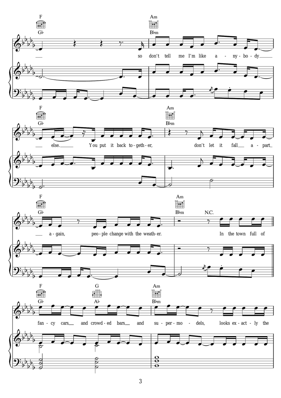 Somebody Somebody Piano, Vocal scores gallery preview page 3