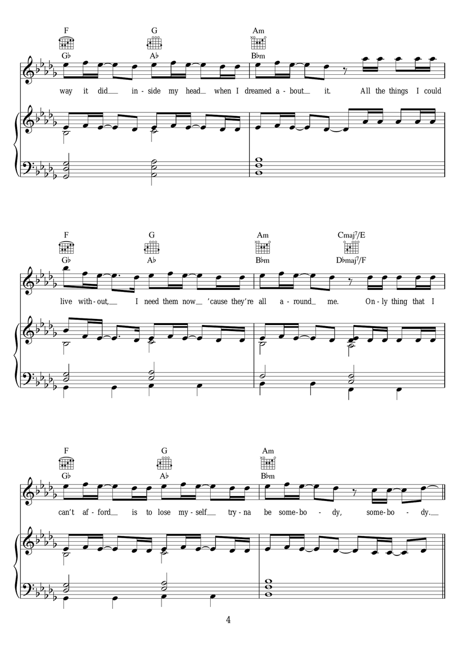 Somebody Somebody Piano, Vocal scores gallery preview page 4