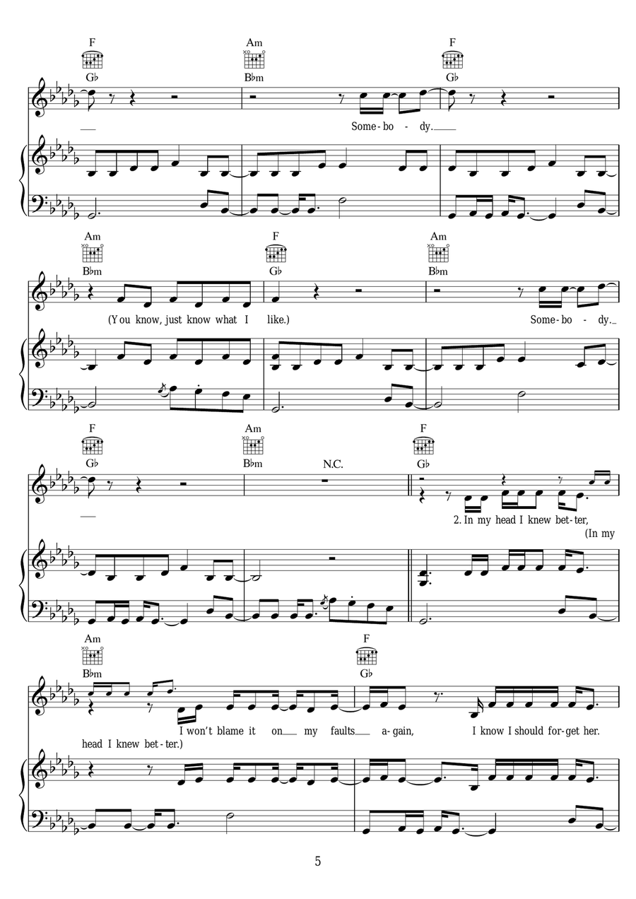 Somebody Somebody Piano, Vocal scores gallery preview page 5