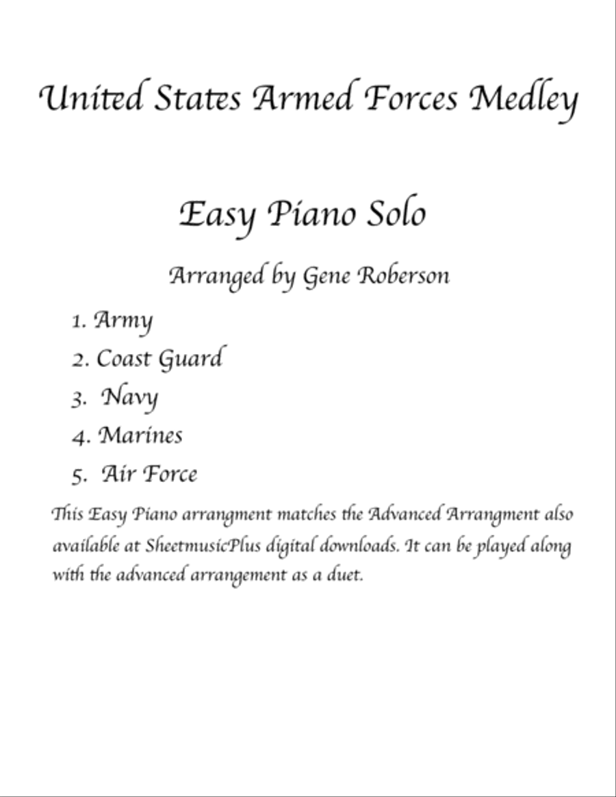 Armed Forces Medley EASY PIANO Easy Piano scores gallery preview page 1