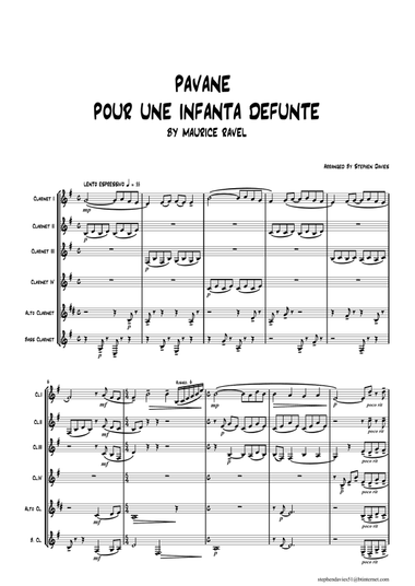 Pavane Pour Une Infanta Defunte by Ravel for Clarinet Sextet.