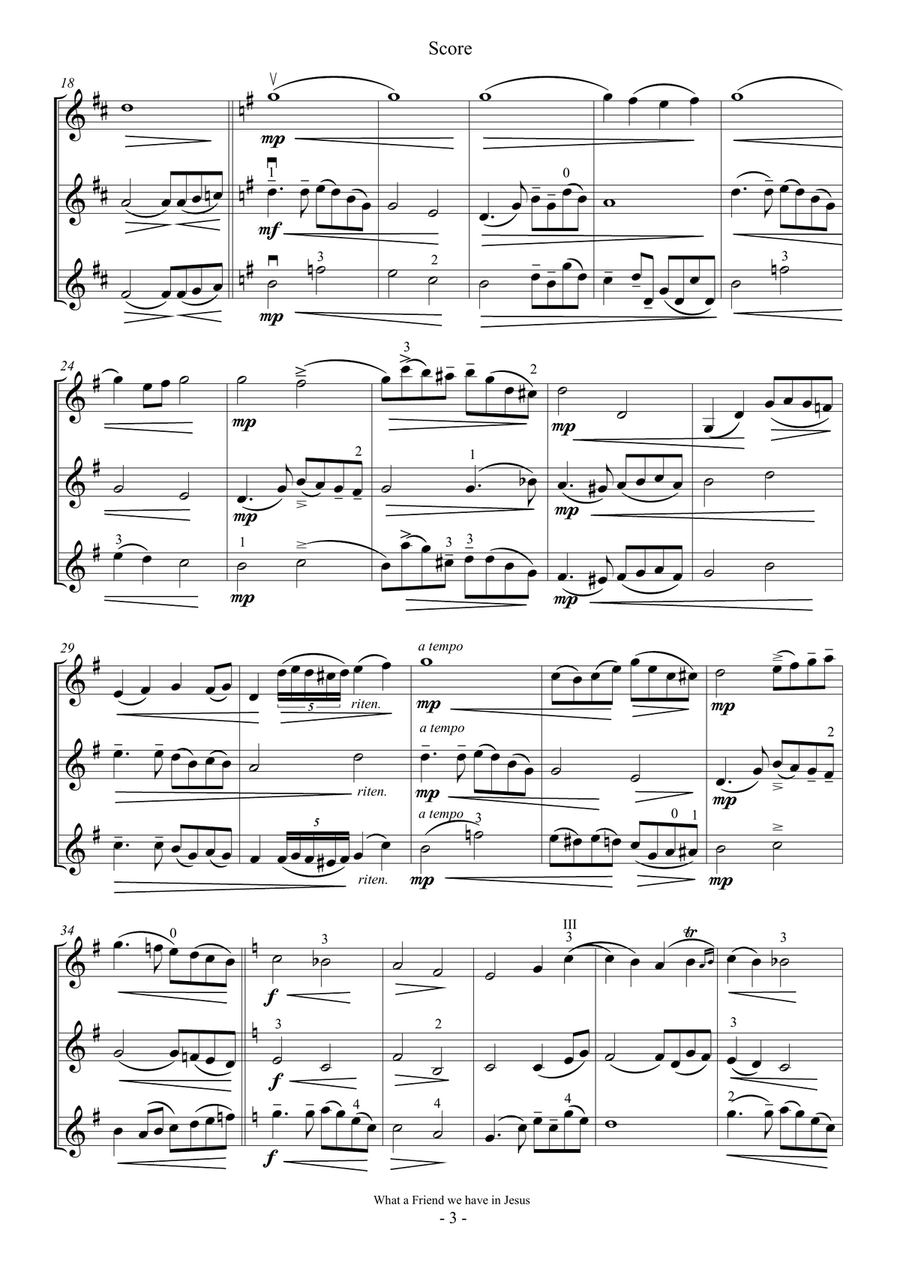 What a friend we have in Jesus (For Violin Trio) What a friend we have in Jesus (For Violin Trio) String Trio scores gallery preview page 3