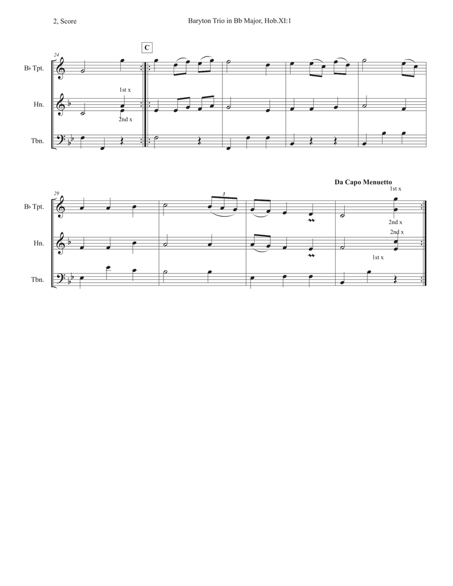 Baryton Trio in Bb Major, Hob.XI:1 Sacred scores gallery preview page 2