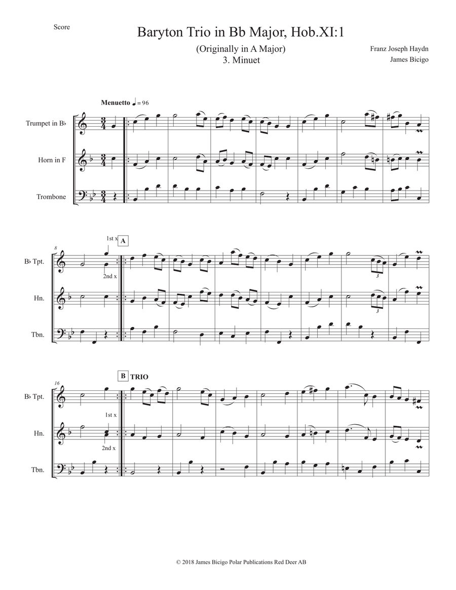 Baryton Trio in Bb Major, Hob.XI:1 Sacred scores gallery preview page 6