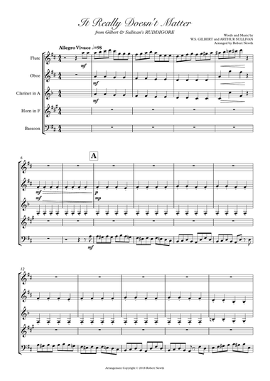 It Really Doesn't Matter (from Gilbert & Sullivan's Ruddigore) for Wind Quintet