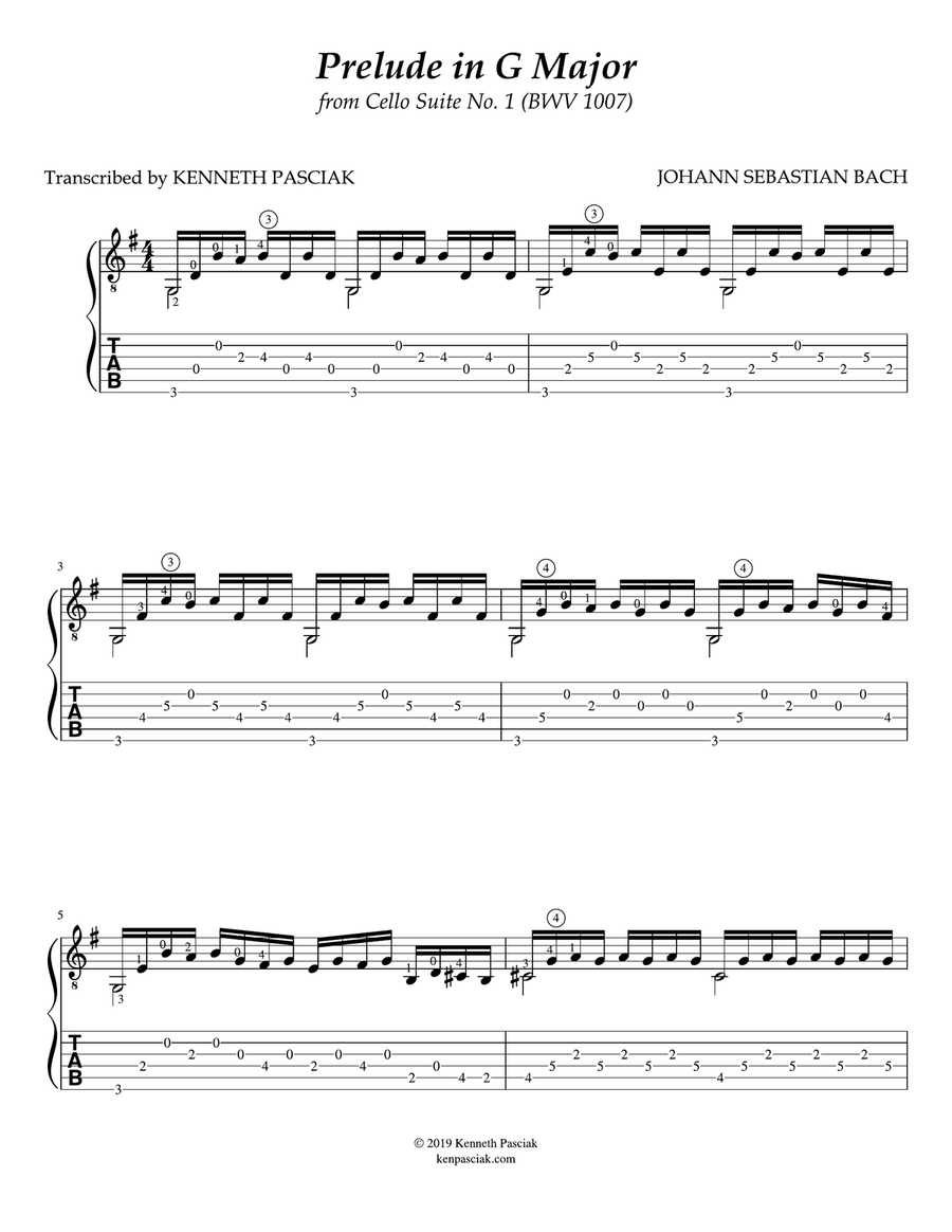 Prelude in G Major (BWV 1007) (for Solo Guitar) Acoustic Guitar scores gallery preview page 3