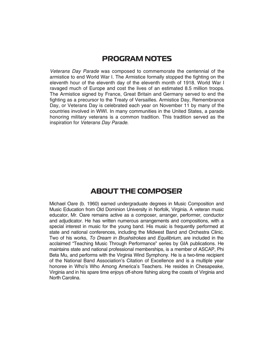 Veterans Day Parade - Conductor Score (Full Score) Concert Band scores gallery preview page 2