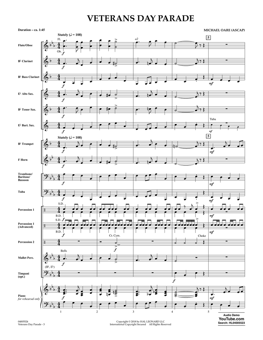 Veterans Day Parade - Conductor Score (Full Score) Concert Band scores gallery preview page 3
