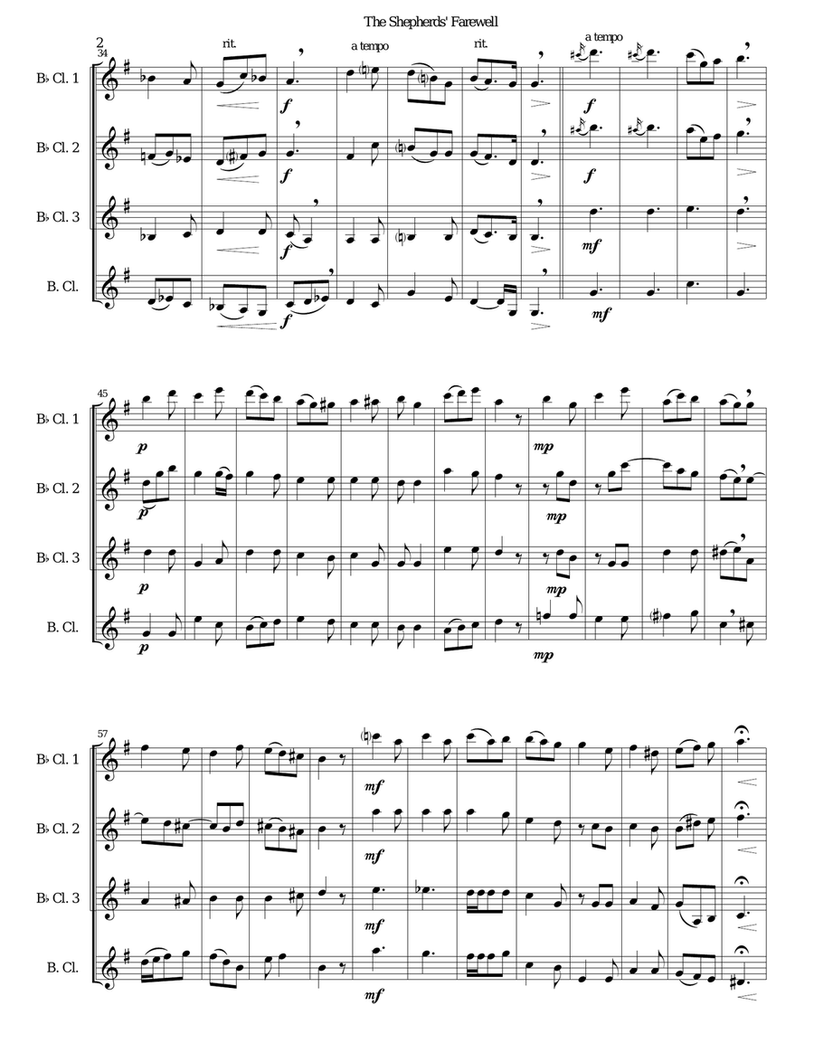 The Shepherds' Farewell for clarinet quartet Clarinet Quartet scores gallery preview page 2