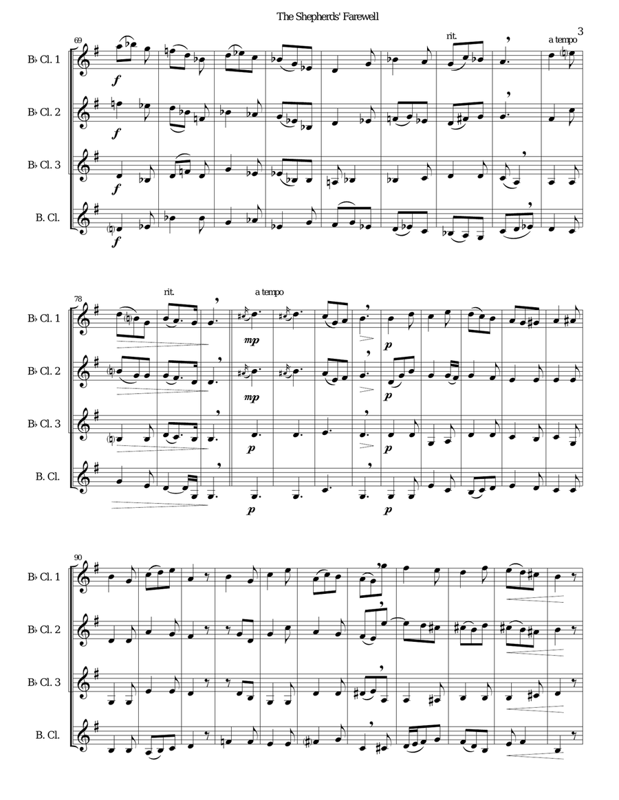 The Shepherds' Farewell for clarinet quartet Clarinet Quartet scores gallery preview page 3