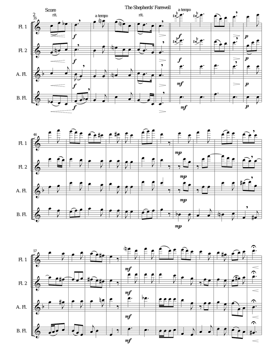 The Shepherds' Farewell for flute quartet Flute Quartet scores gallery preview page 2