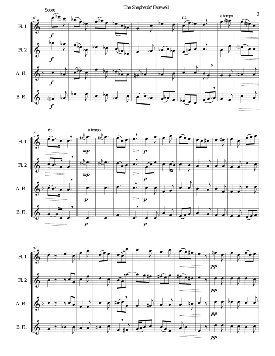 The Shepherds' Farewell for flute quartet Flute Quartet scores gallery preview page 3