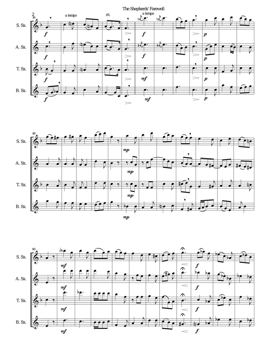 The Shepherds' Farewell for saxophone quartet Saxophone Quartet scores gallery preview page 2