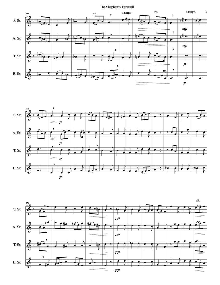 The Shepherds' Farewell for saxophone quartet Saxophone Quartet scores gallery preview page 3