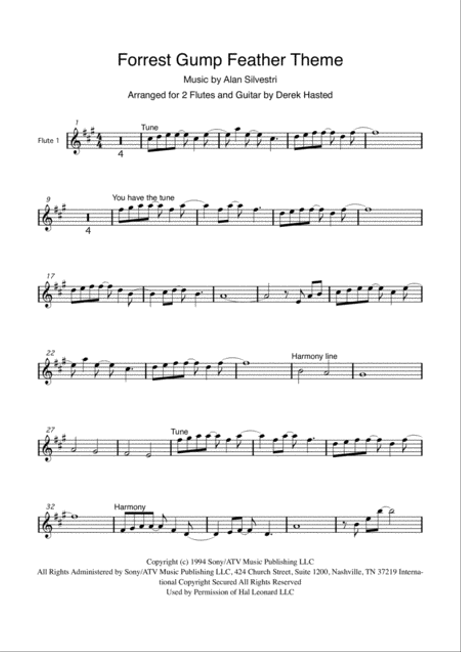 Forrest Gump - Main Title (Feather Theme) from the Paramount Motion Picture FORREST GUMP Flute scores gallery preview page 3