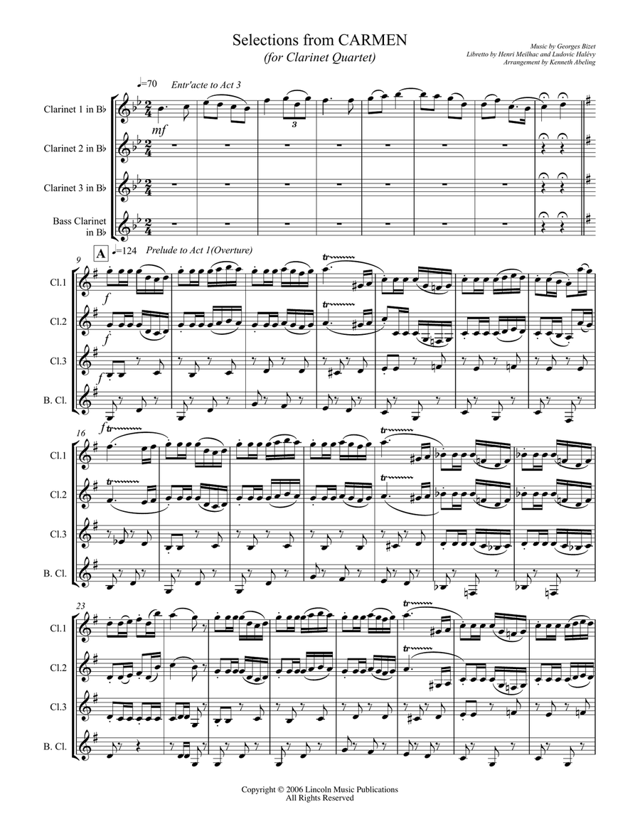 Bizet – Selections from CARMEN (for Clarinet Quartet) Clarinet Quartet scores gallery preview page 2