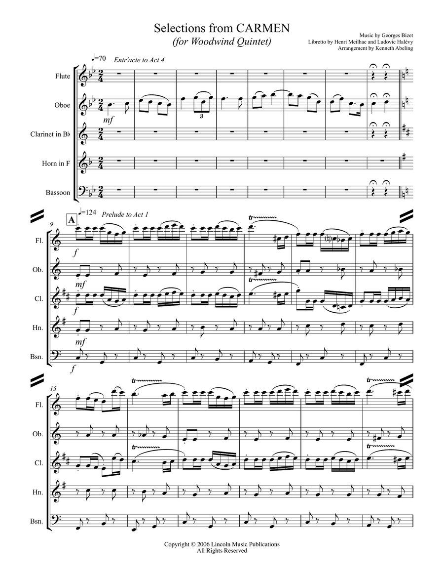 Bizet – Selections from CARMEN (for Woodwind Quintet) Woodwind Quintet scores gallery preview page 2