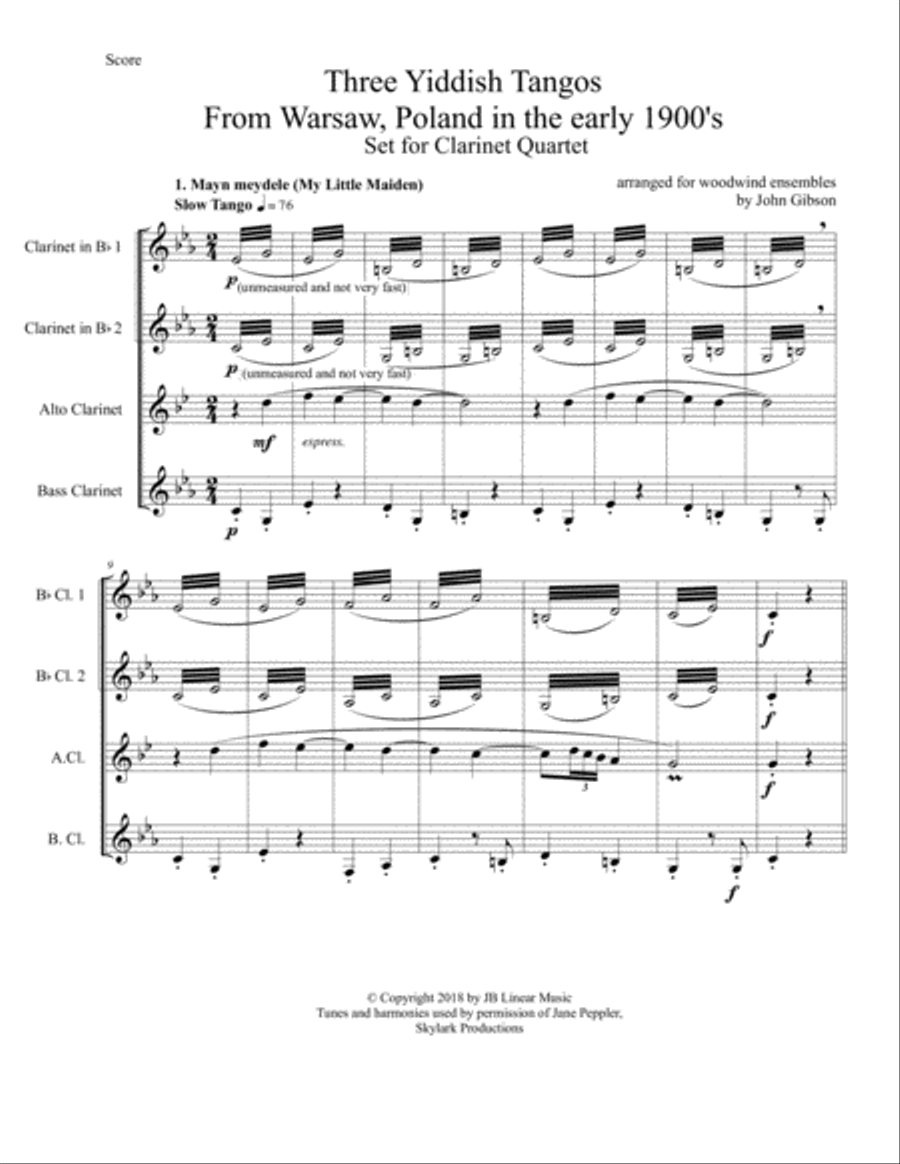 3 Yiddish Tangos for Clarinet Quartet E-Flat Clarinet scores gallery preview page 2