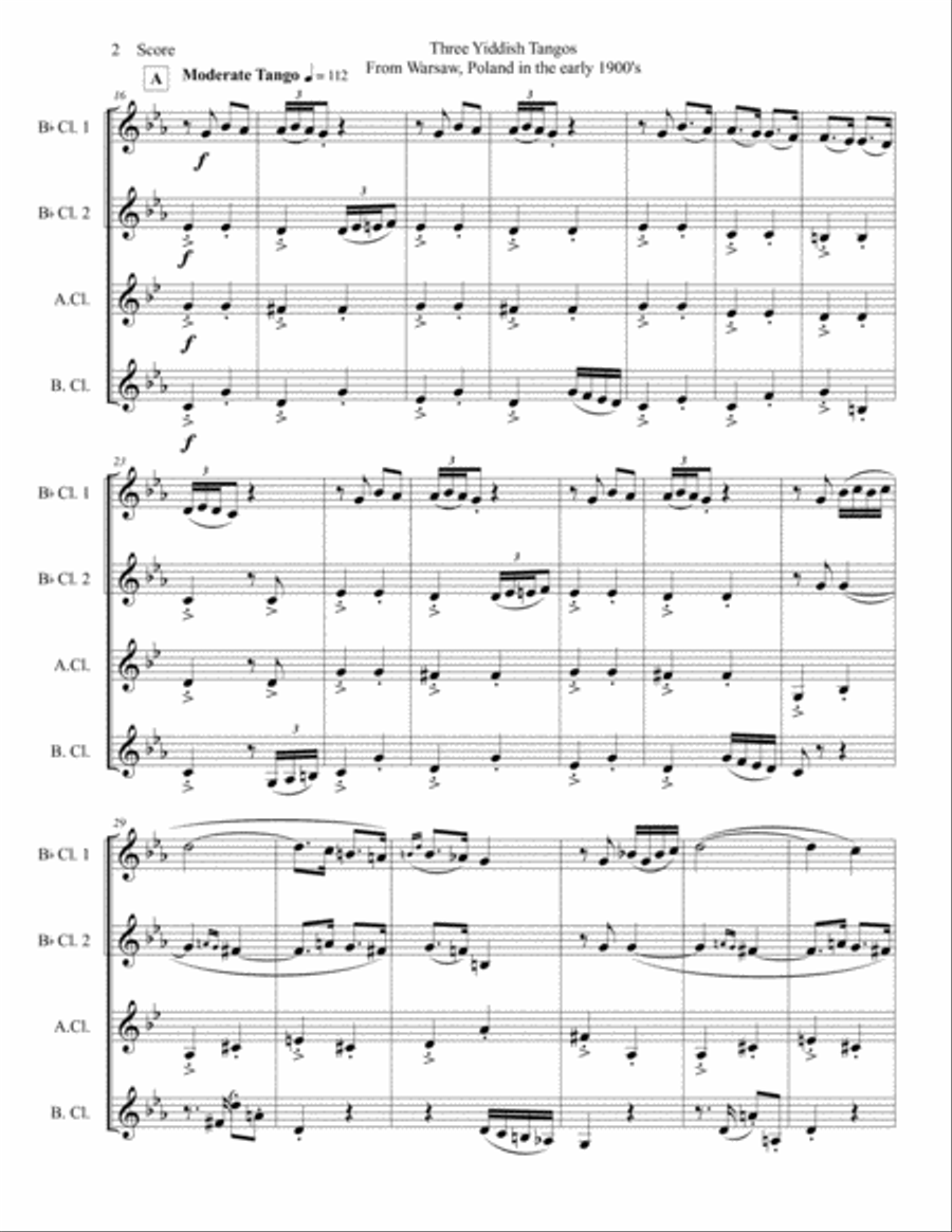 3 Yiddish Tangos for Clarinet Quartet E-Flat Clarinet scores gallery preview page 3